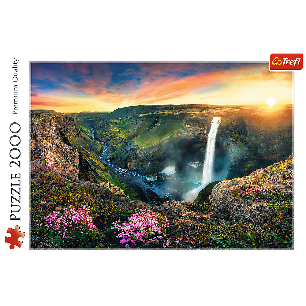 2000 Piece Jigsaw Puzzles, H&#xE1;ifoss Waterfall, Iceland, Idylic Sunset Landscape Puzzle with Waterfall, Adult Puzzles, Trefl 27091