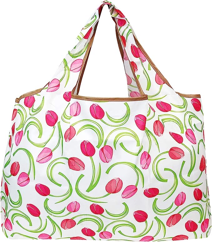 Wrapables Large Foldable Tote Nylon Reusable Grocery Bag, 3 Pack