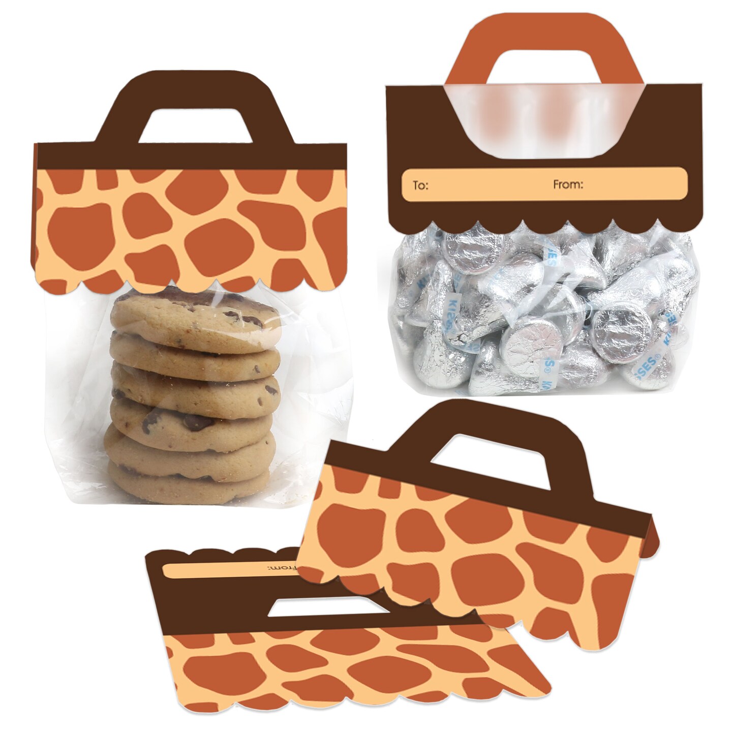 Big Dot of Happiness Giraffe Print - DIY Safari Party Clear Goodie Favor Bag Labels - Candy Bags with Toppers - Set of 24