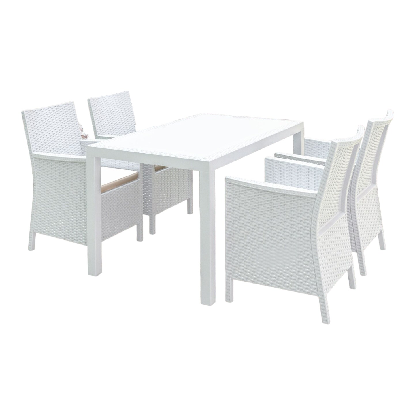 Luxury Commercial Living 5-Piece White Patio Dining Set with Sunbrella Natural Cushion 55"