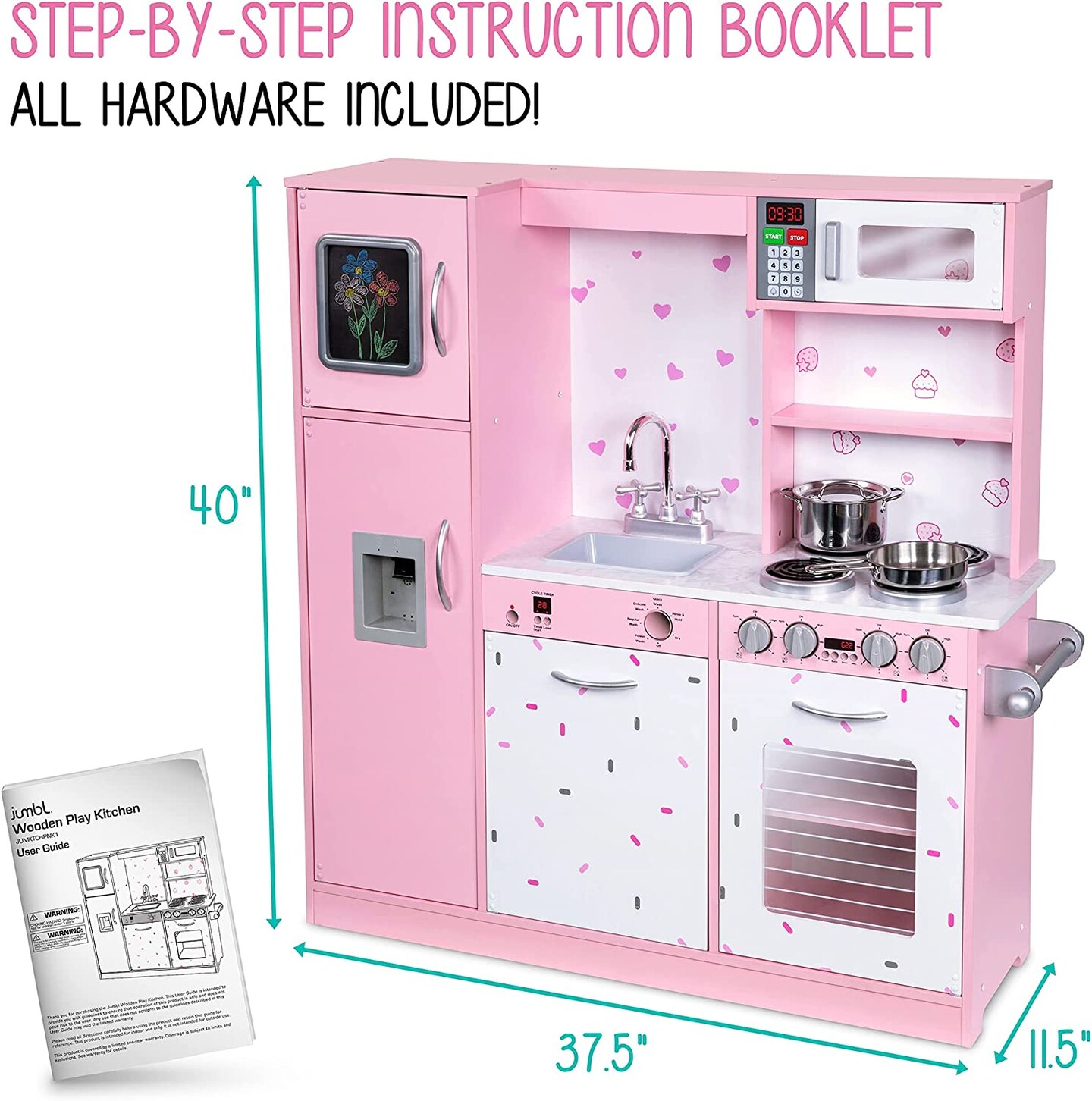 Lil&#x27; Jumbl Kids Kitchen Set, Pretend Wooden Kitchen Playset