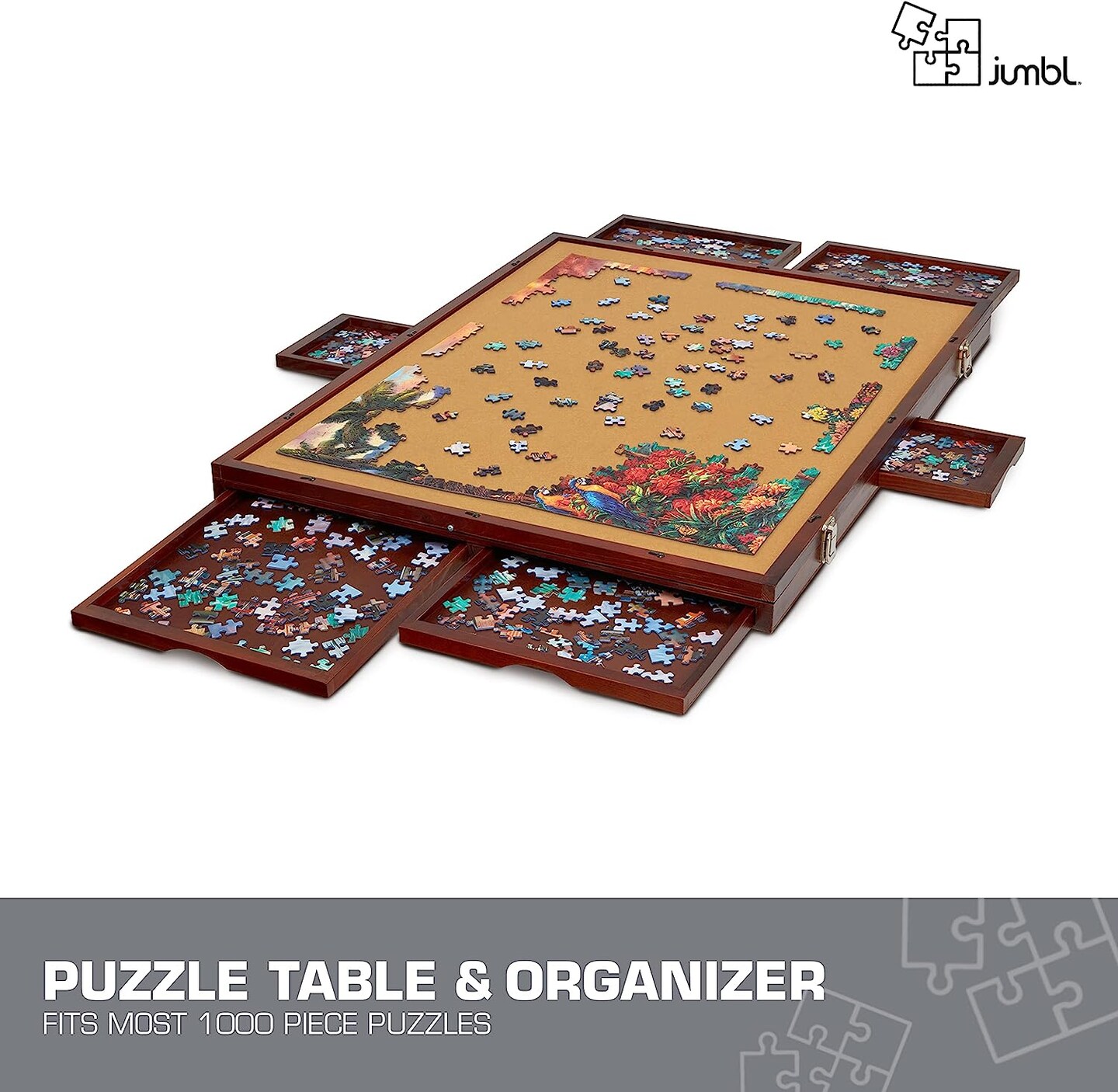 Jumbl 1000 Piece Puzzle Board 23” x 31” with Drawers and Removable Cover