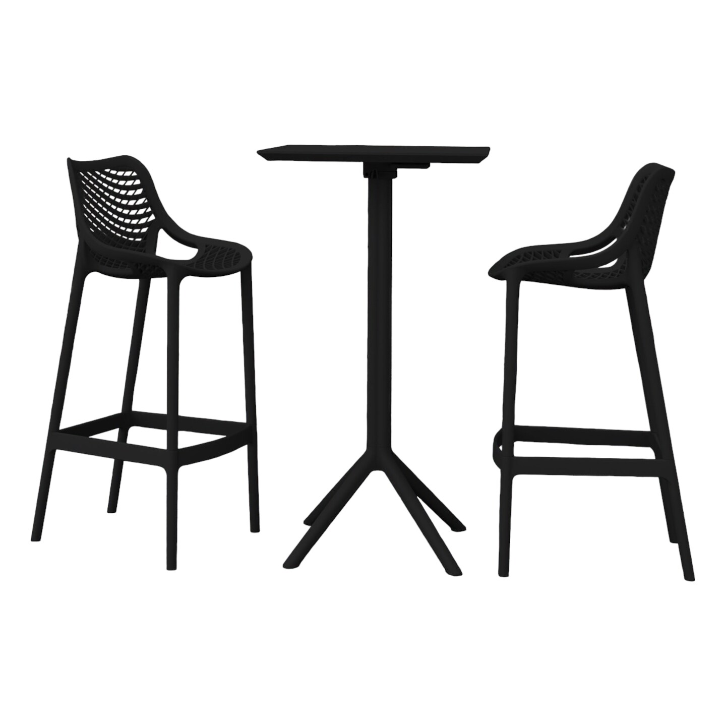 Luxury Commercial Living 3-Piece Black Folding Outdoor Patio Bar Set 42.5"