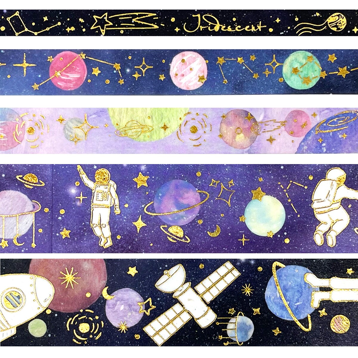 Wrapables Decorative Gold Foil Washi Tape and Sticker Set for Stationery, Diary, Card Making (10 Rolls & 10 Sheets)