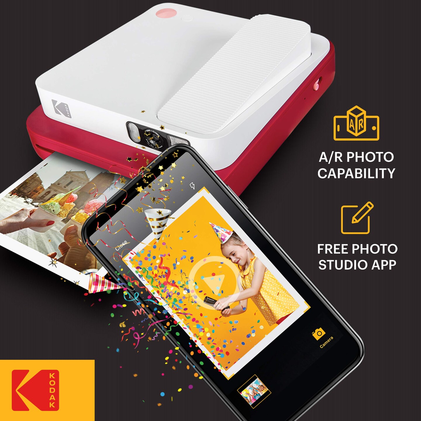 Kodak Smile Classic Digital Instant Camera for 3.5 x 4.25 Zink Photo Paper, Bluetooth &#x26; 16MP Pictures