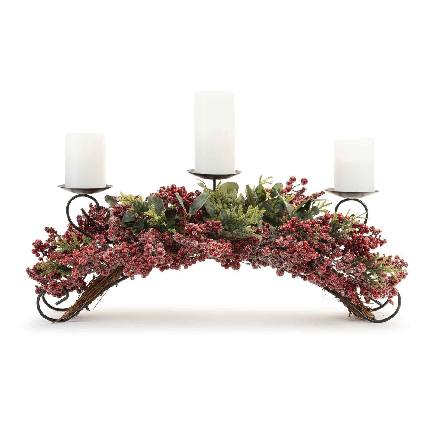Melrose Frosted Pine and Berry Christmas Candle Holder - 31&#x22;