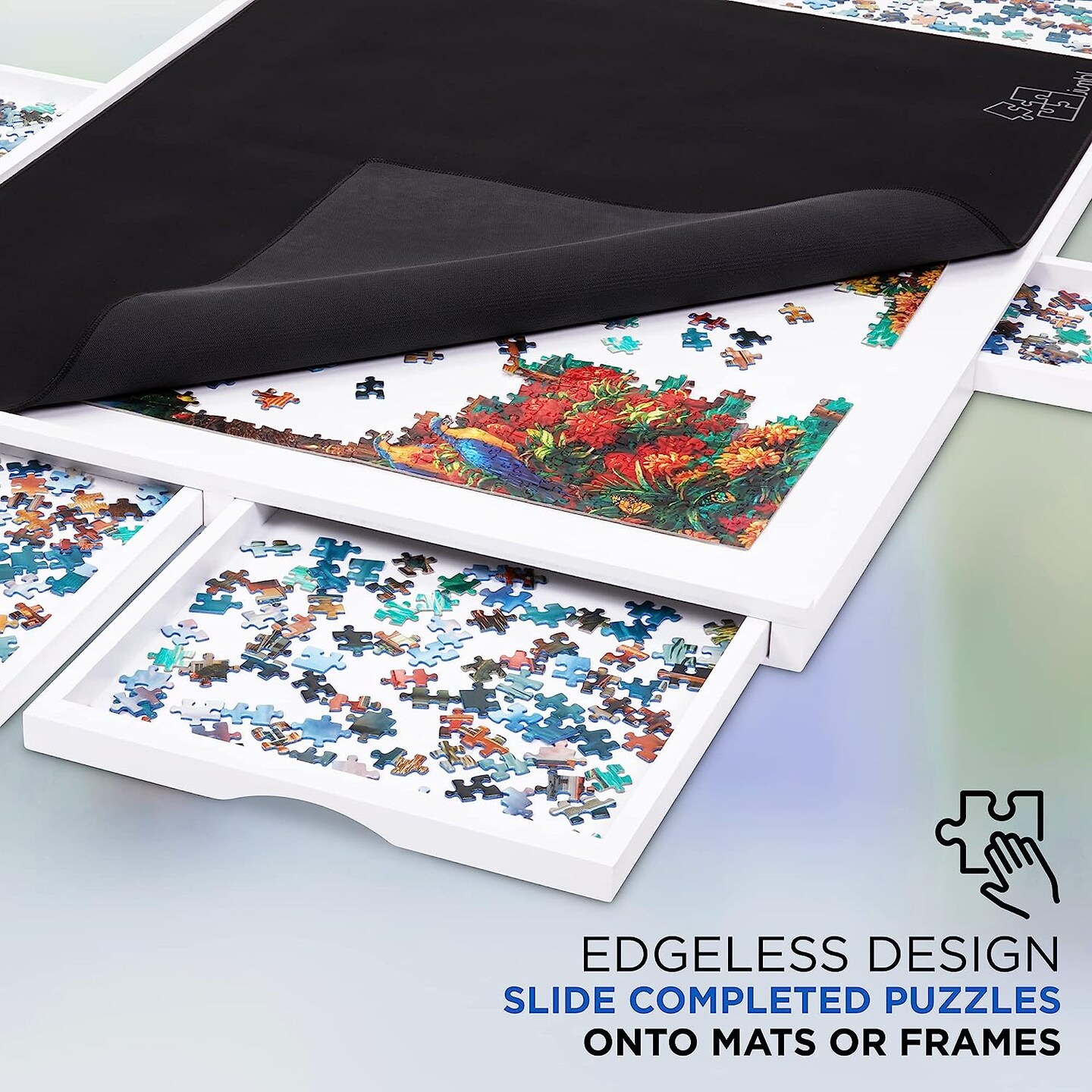 Jumbl 1500 Piece Puzzle Board, 27” x 35” Wooden Jigsaw Puzzle Table & Trays