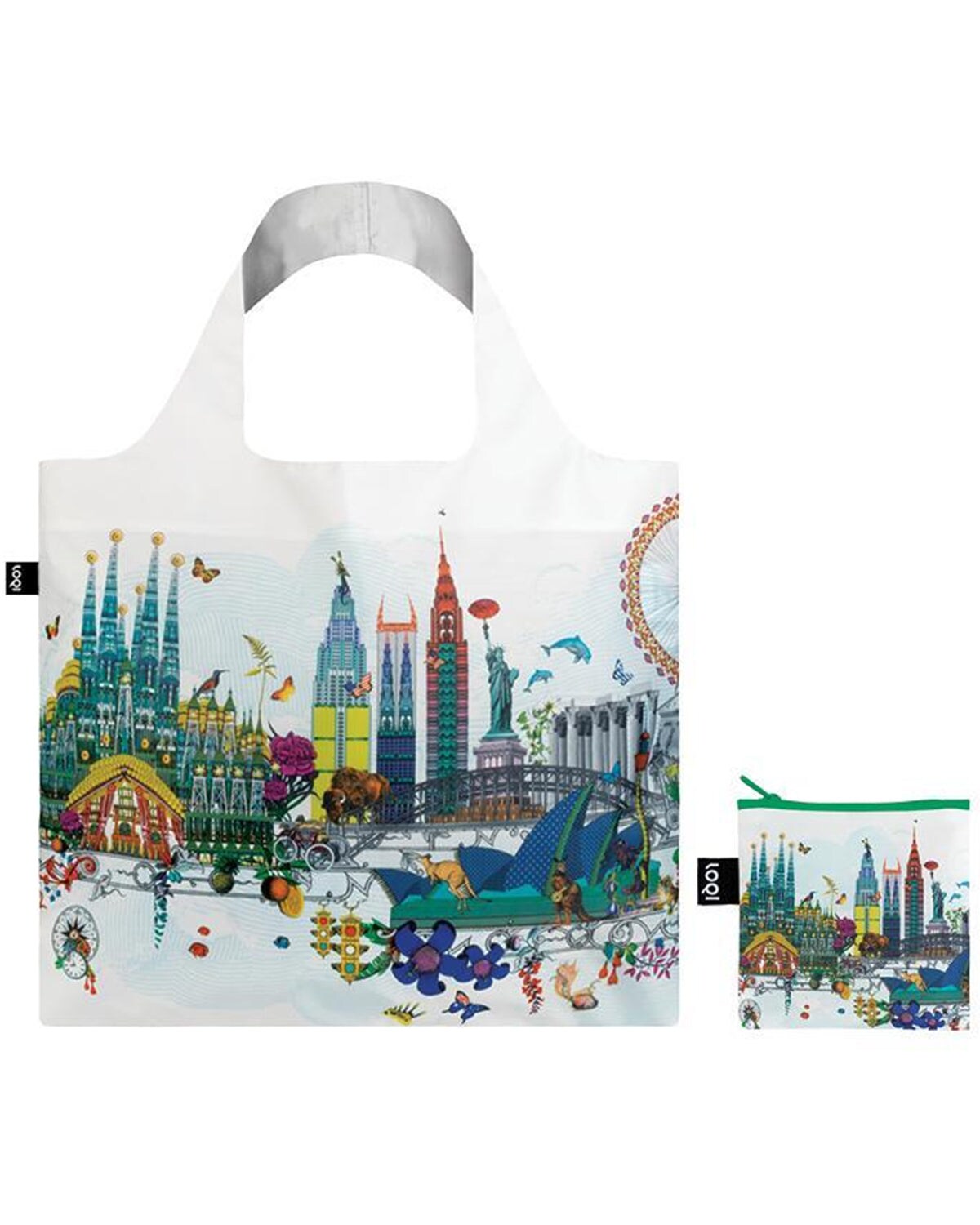 LOQI Artist Kristjana S Williams Interiors Reusable Shopping Bag, O/S, World Skyline