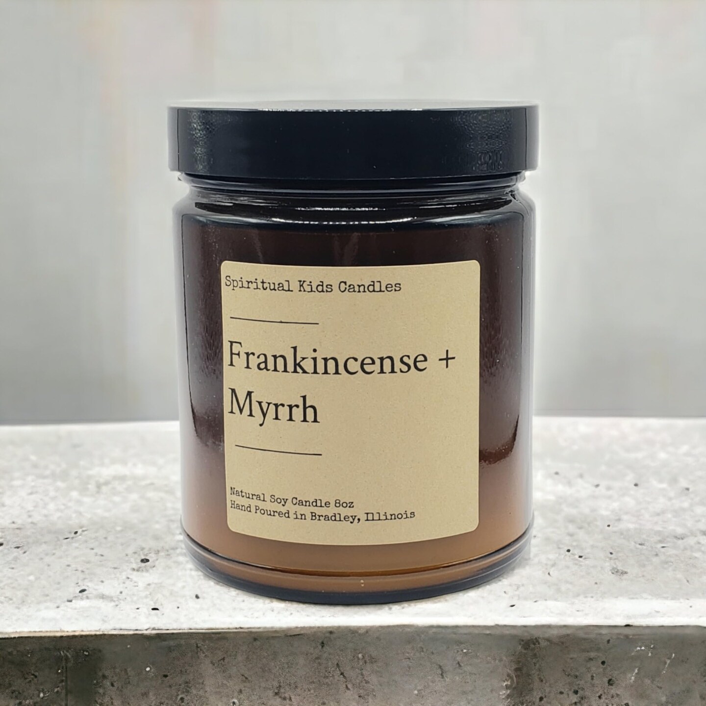 Frankincense &#x26; Myrrh 8oz Glass Jar Candle Hand Poured with All Natural Soy Wax and Fragrant/ Essential Oils