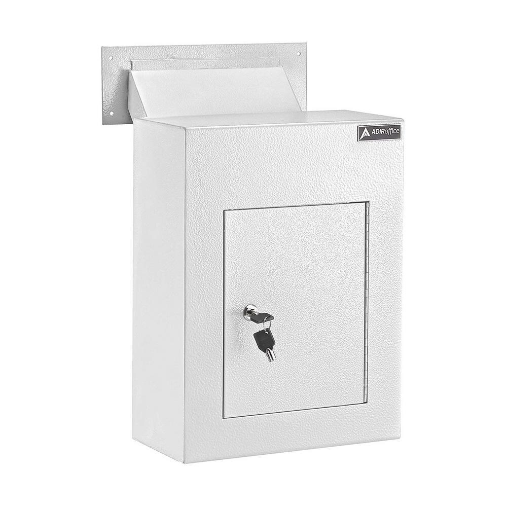 AdirOffice White Steel Through the Wall Drop Box with Adjustable Chute Mail Receptacle