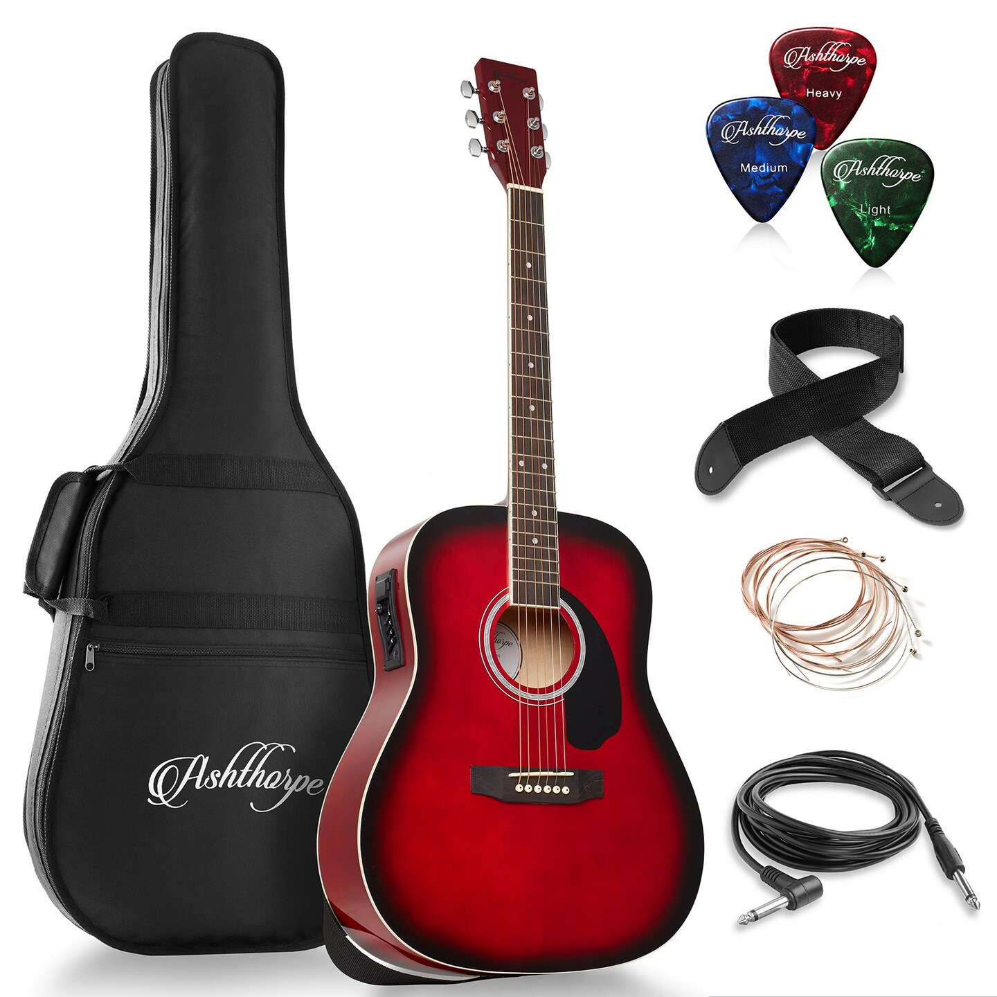 Ashthorpe Full-Size Dreadnought Acoustic-Electric Guitar Bundle - Premium Tonewoods