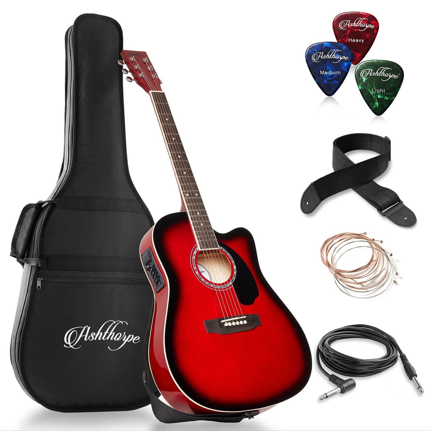 Ashthorpe Full-Size Cutaway Thinline Acoustic-Electric Guitar Package - Premium Tonewoods