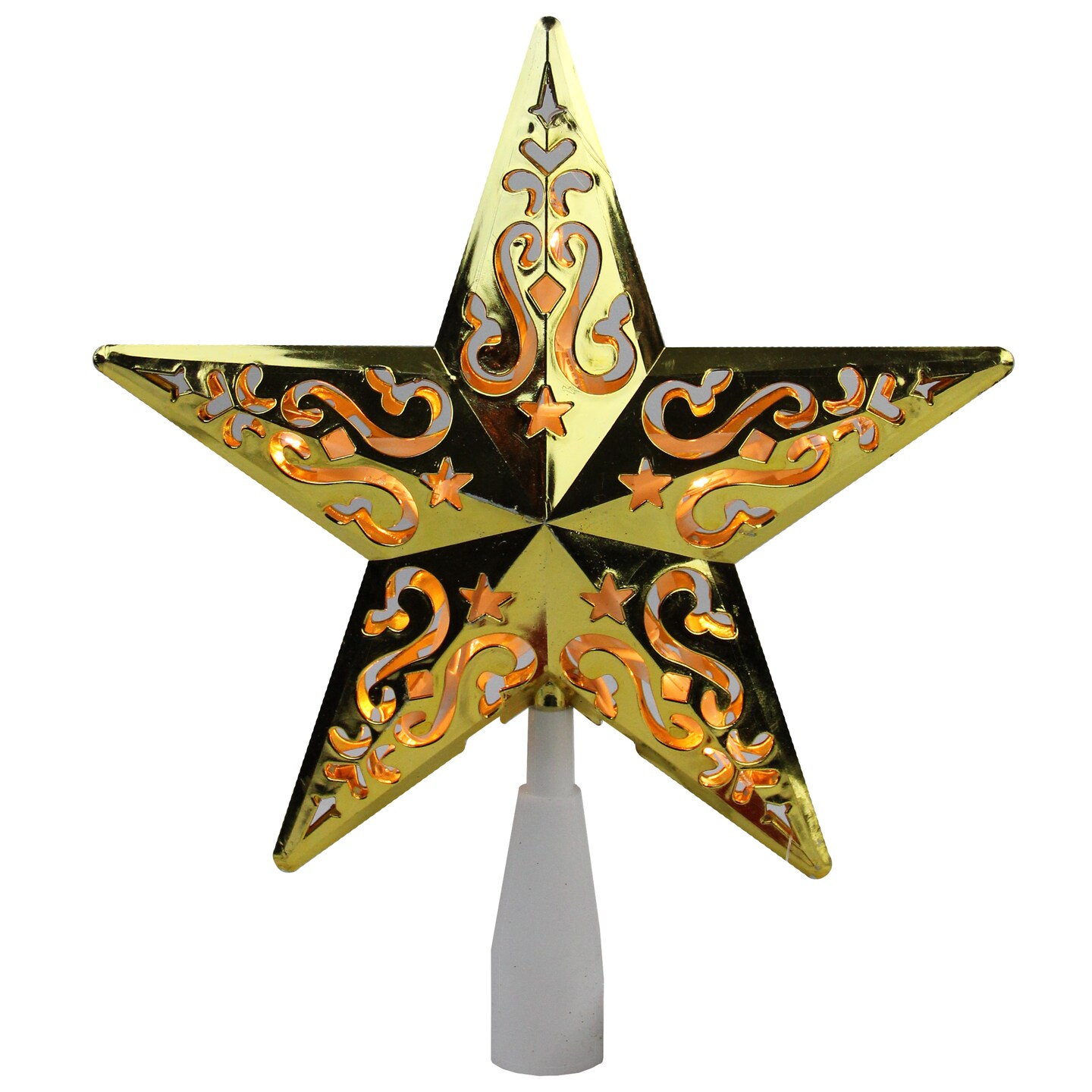 Northlight 8.5&#x22; Lighted Gold and White Star Cut-Out Design Christmas Tree Topper - Clear Lights
