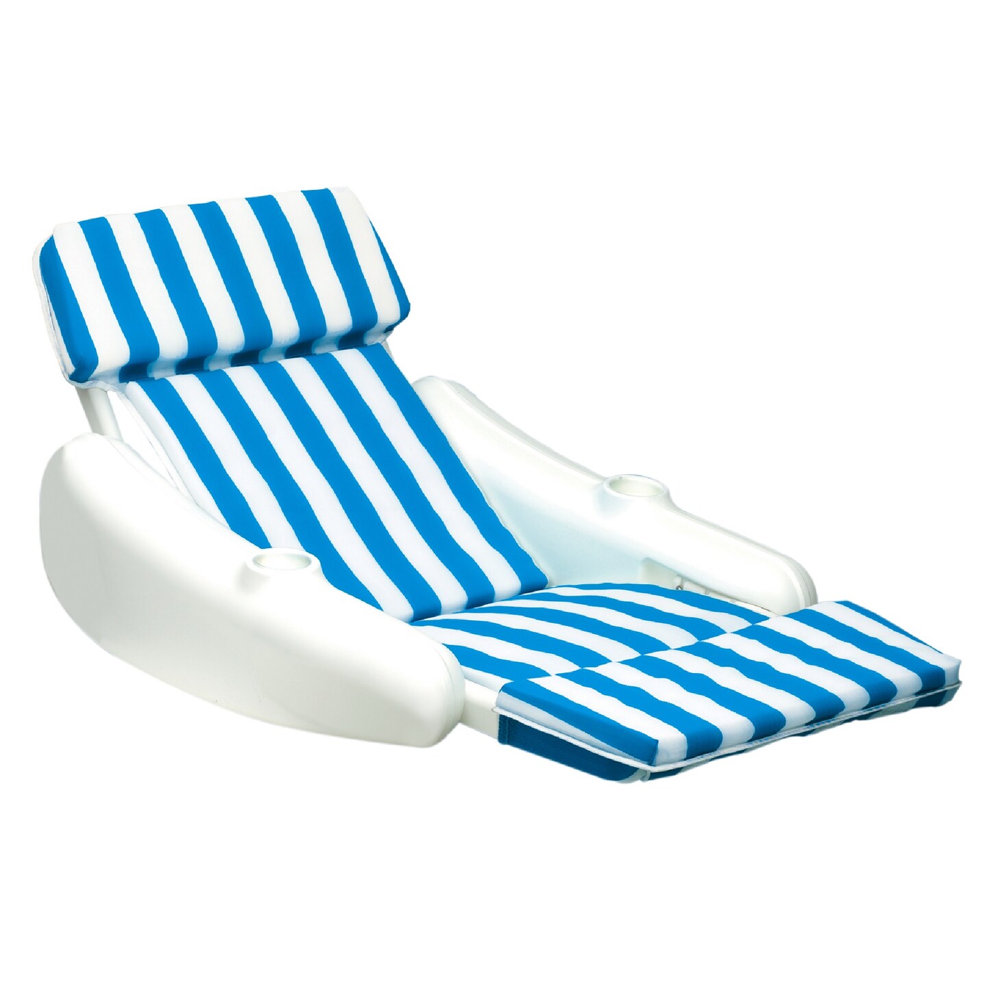 Swim Central 66&#x22; Sunchaser Striped Blue and White Swimming Pool Floating Cushion Lounge Chair