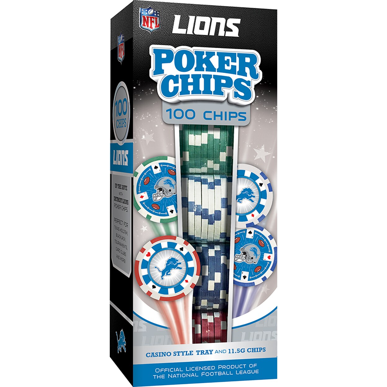 Masterpieces   Casino Style 100 Piece Poker Chip Set - NFL Detroit Lions