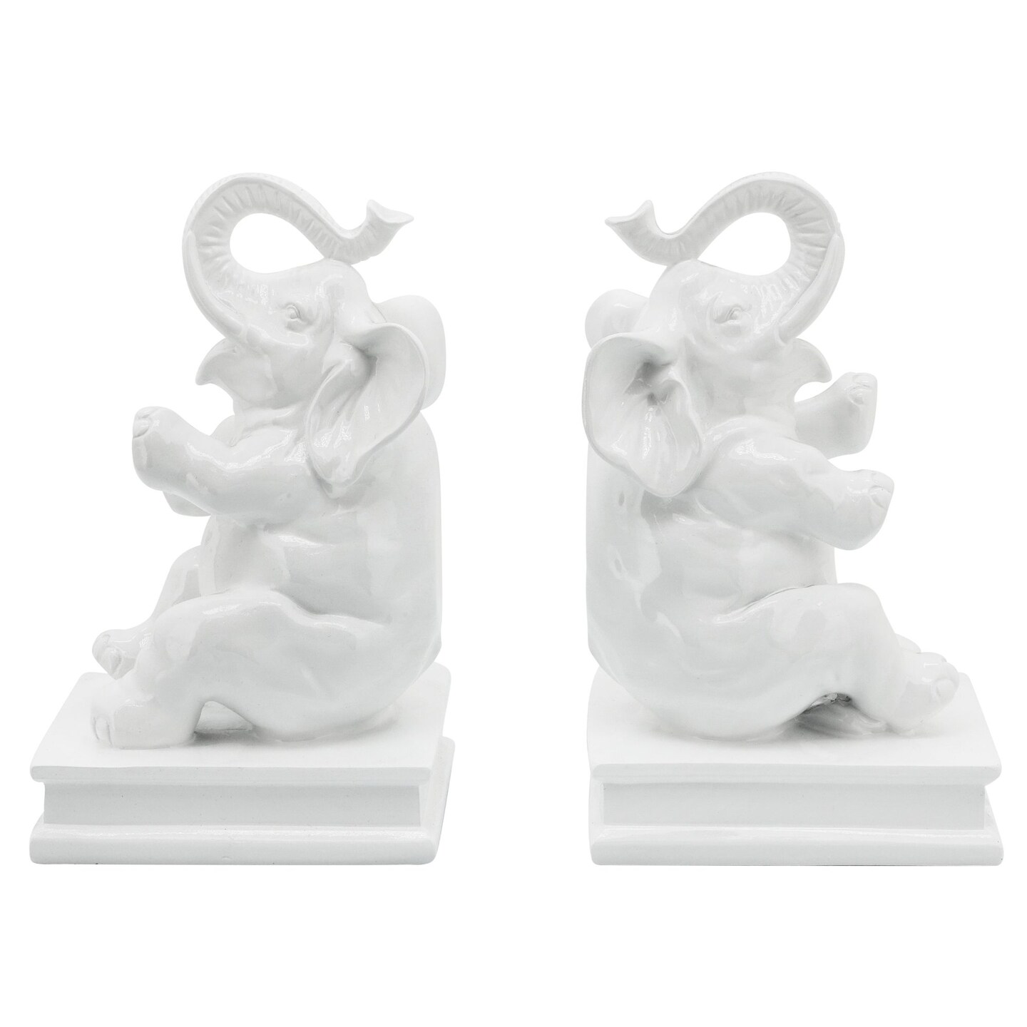 Kingston Living Set of 2 White Elephant Library Bookends 11&#x22;