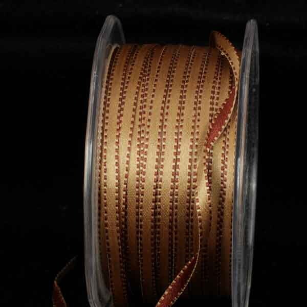 The Ribbon People Brown and Gold Double Sided Satin with Stitched Edge Craft Ribbon 3/16&#x22; x 220 Yards