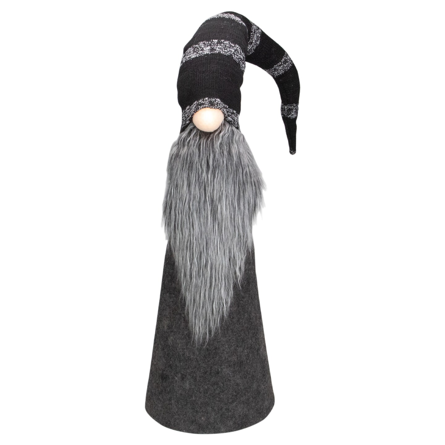 Northlight LED Lighted Cone Gnome with Knitted Hat Christmas Figure - 37&#x22; - Black and Gray