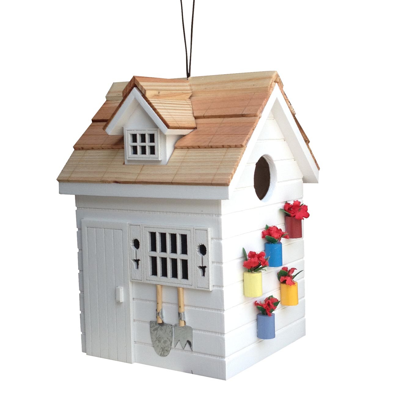 CC Outdoor Living 7.75&#x22; White and Red Nestling Series Potting Shed Outdoor Birdhouse