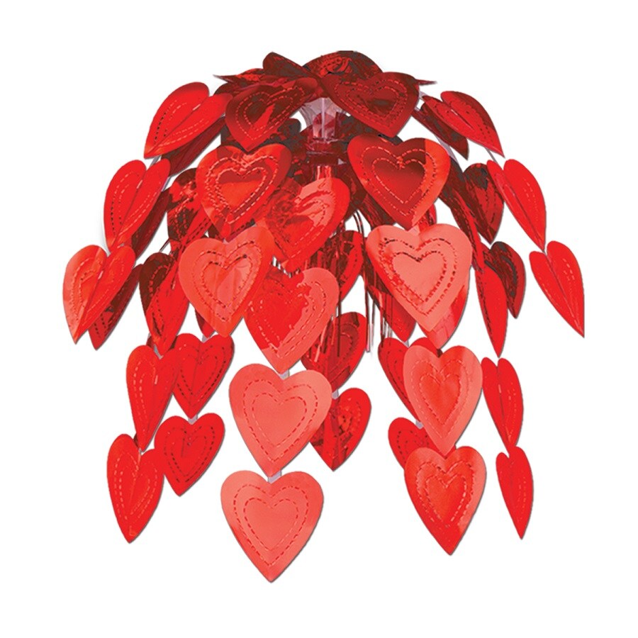 Beistle Pack of 12 Metallic Red Cascade Valentines Hearts Hanging Party Decorations 24&#x22;