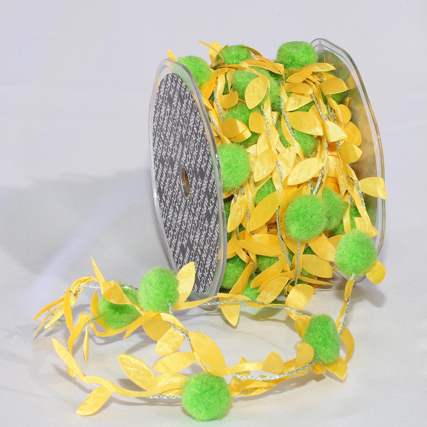 The Ribbon People Yellow Leaves with Green Pom Poms Party Garland 0.75&#x22; x 22 Yards