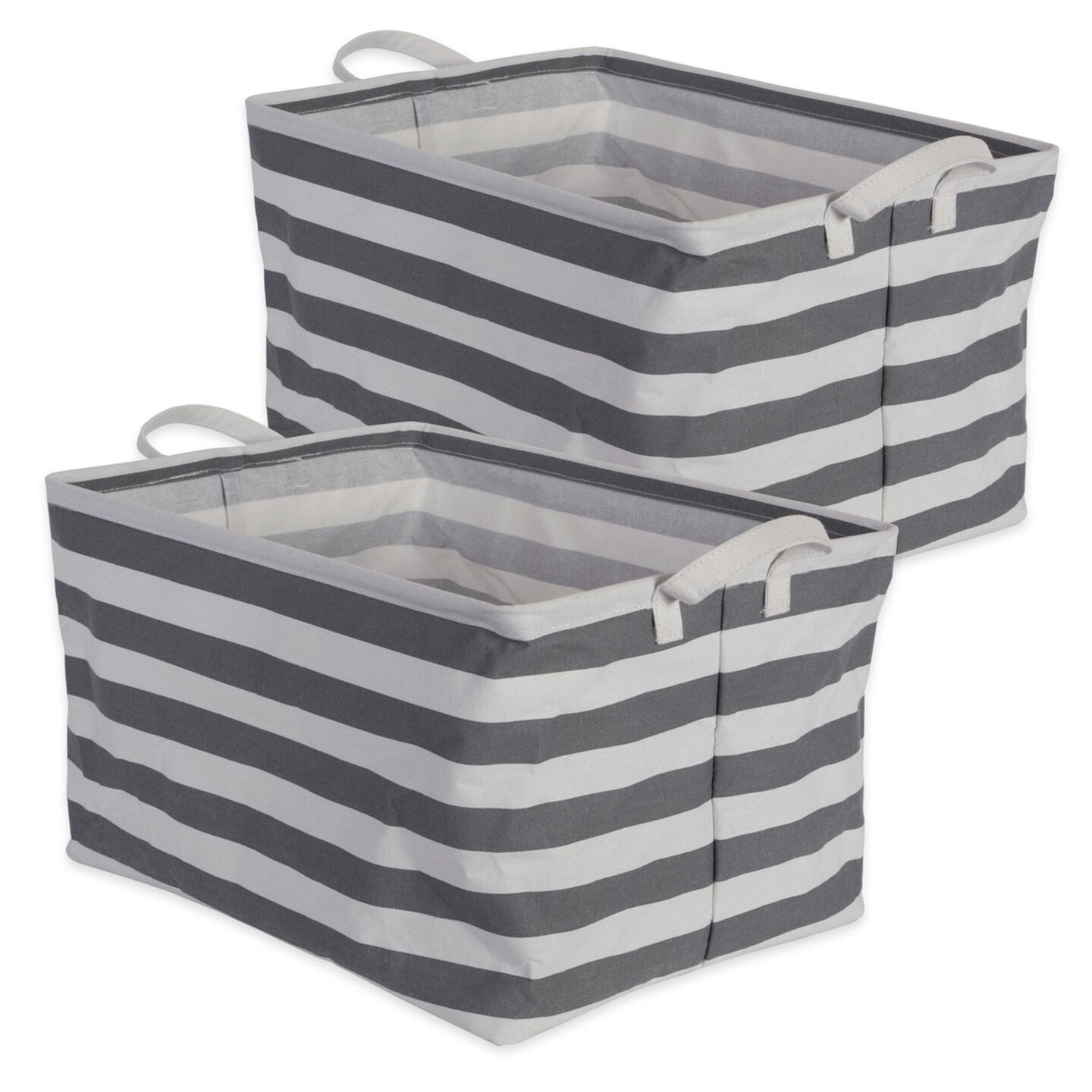 Contemporary Home Living Set of 2 Gray and White Striped Rectangular Storage Laundry Bin 17.50"