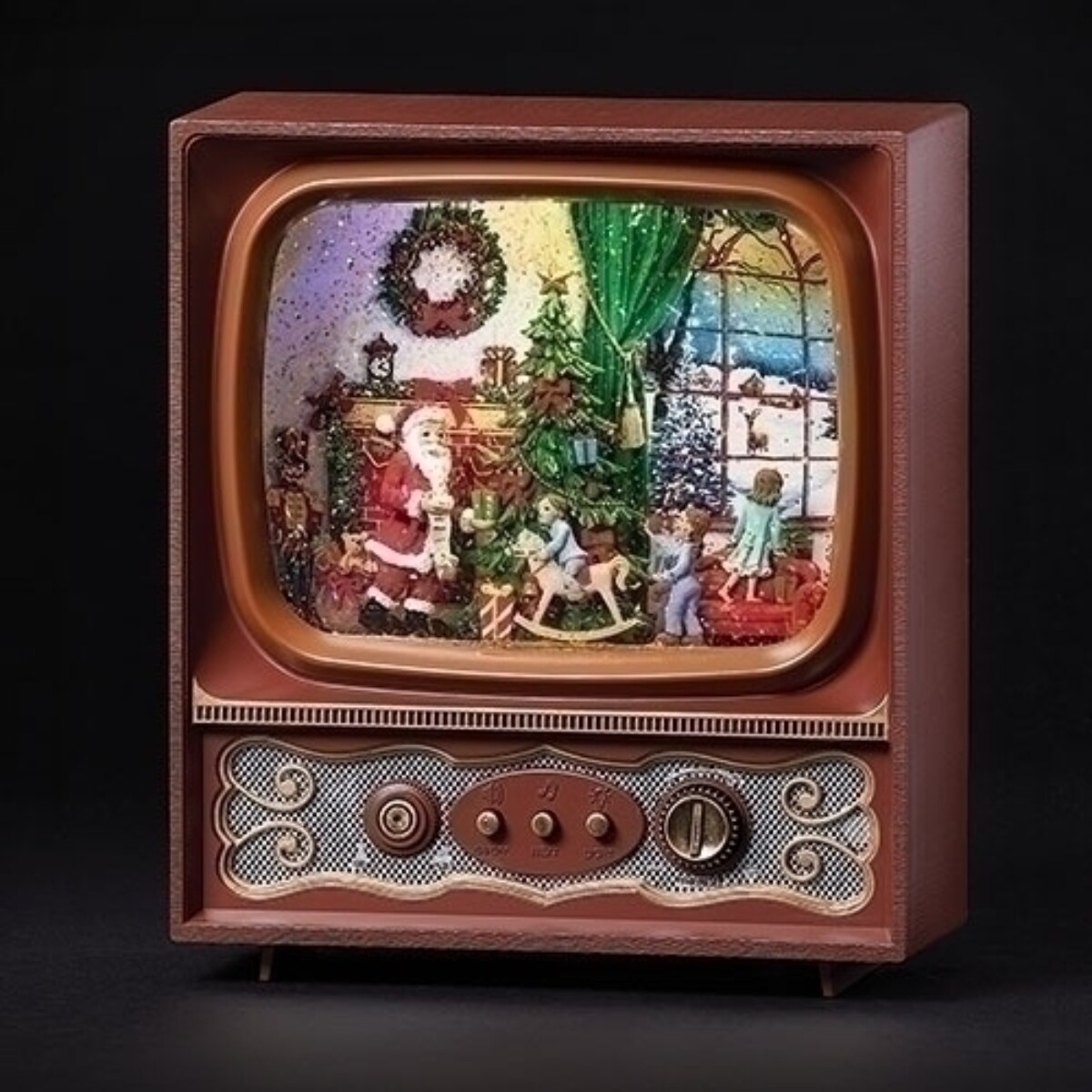 Roman 9.75&#x22; LED Lighted Santa in TV Christmas Tabletop Decoration