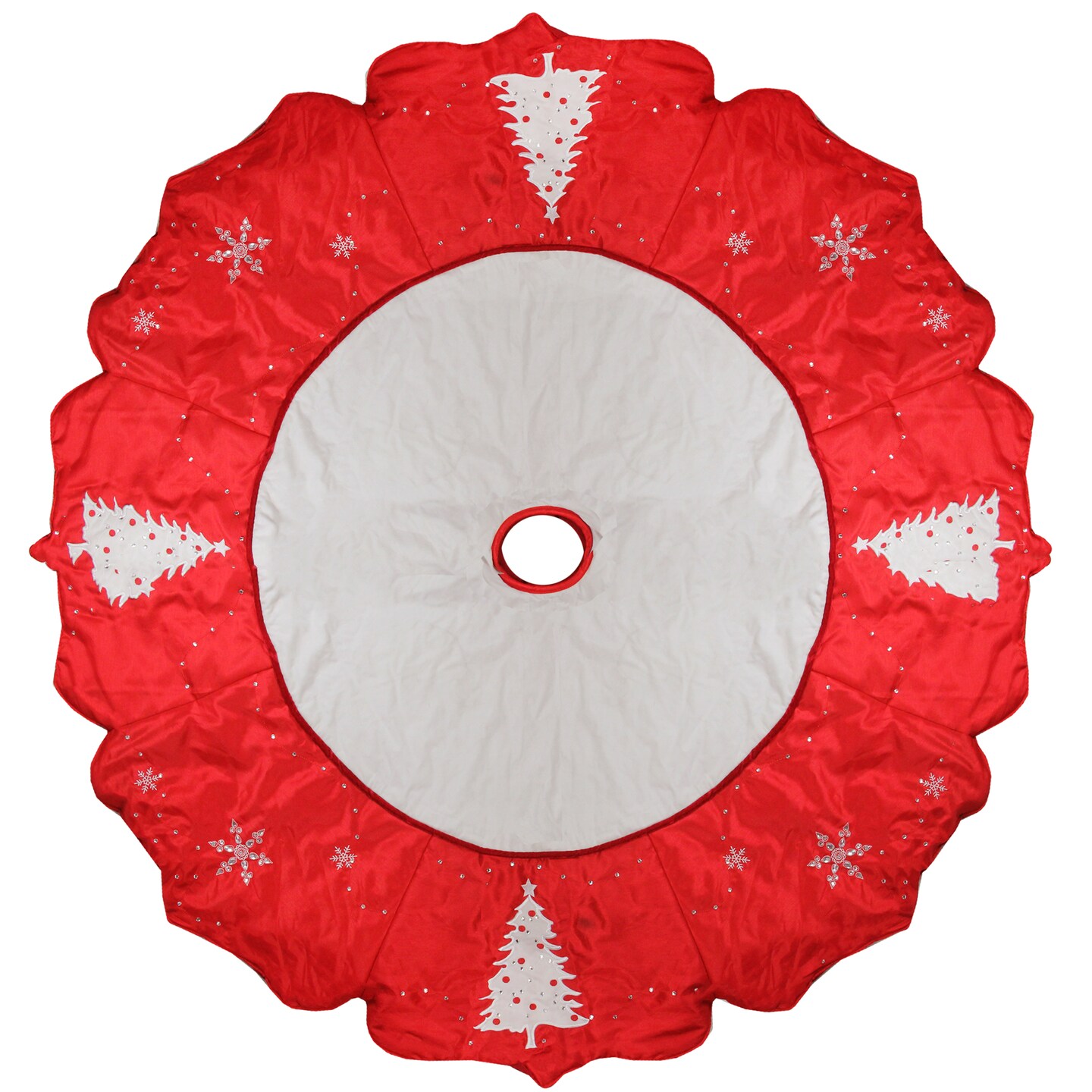 Allstate 54&#x22; Red and White Embroidered Jeweled Tree with Snowflake Christmas Tree Skirt