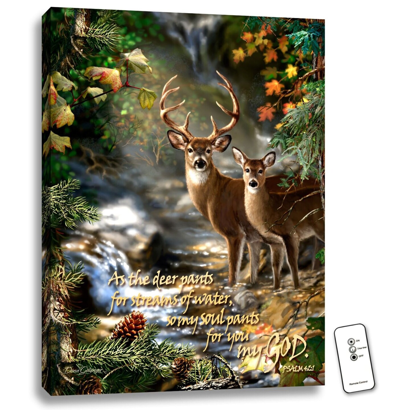Glow Decor Green and Brown Deer Creek Bible Verse LED Backlit Rectangular Wall Art with Remote Control 24&#x22; x 18&#x22;