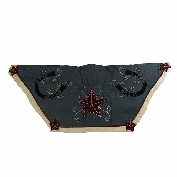 Sterling 48" Blue and Black Christmas Tree Skirt with Embroidered Stars and Horseshoes