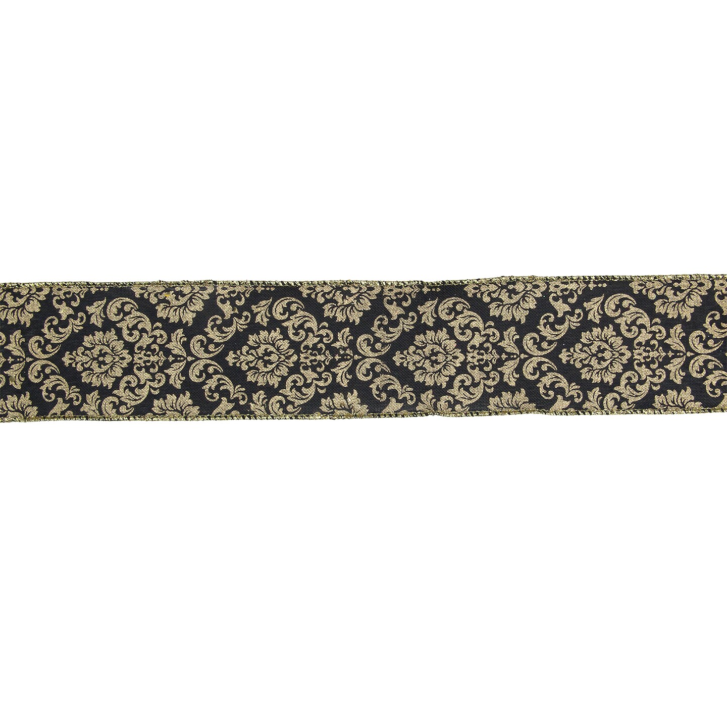 Northlight Black and Gold Damask Christmas Wired Craft Ribbon 2.5&#x22; x 16 Yards