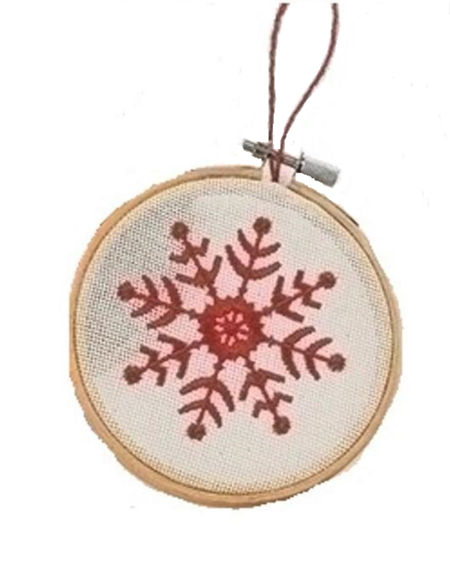 Roman 4.5&#x22; White and Red Embroidered Snowflake in Hoop Loom Christmas Ornament