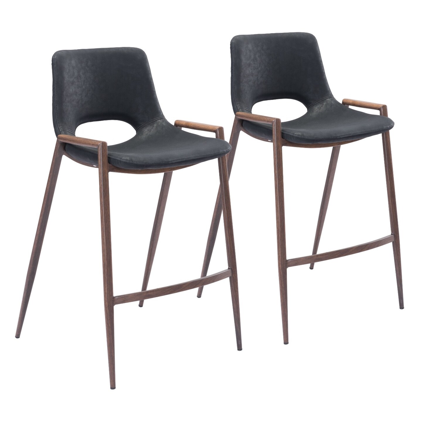 Modern Home Set of 2 Black and Brown Upholstered Stackable Counter Chairs 35.5&#x22;