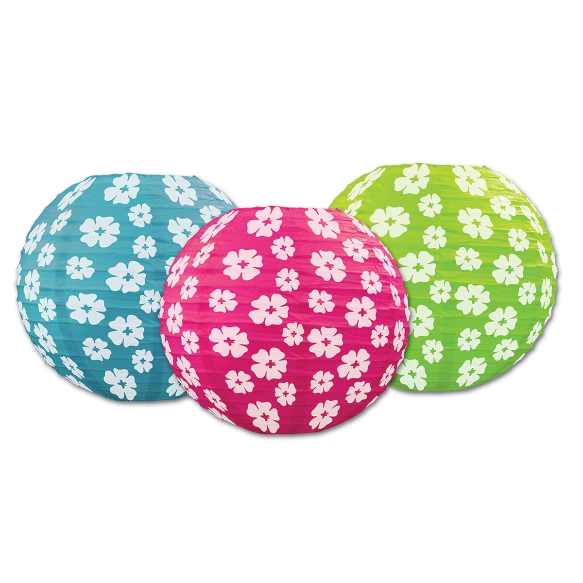 Party Central Club Pack of 18 Pink and Blue Hibiscus Floral Paper Lantern Hanging Party Decors 9.5&#x22;