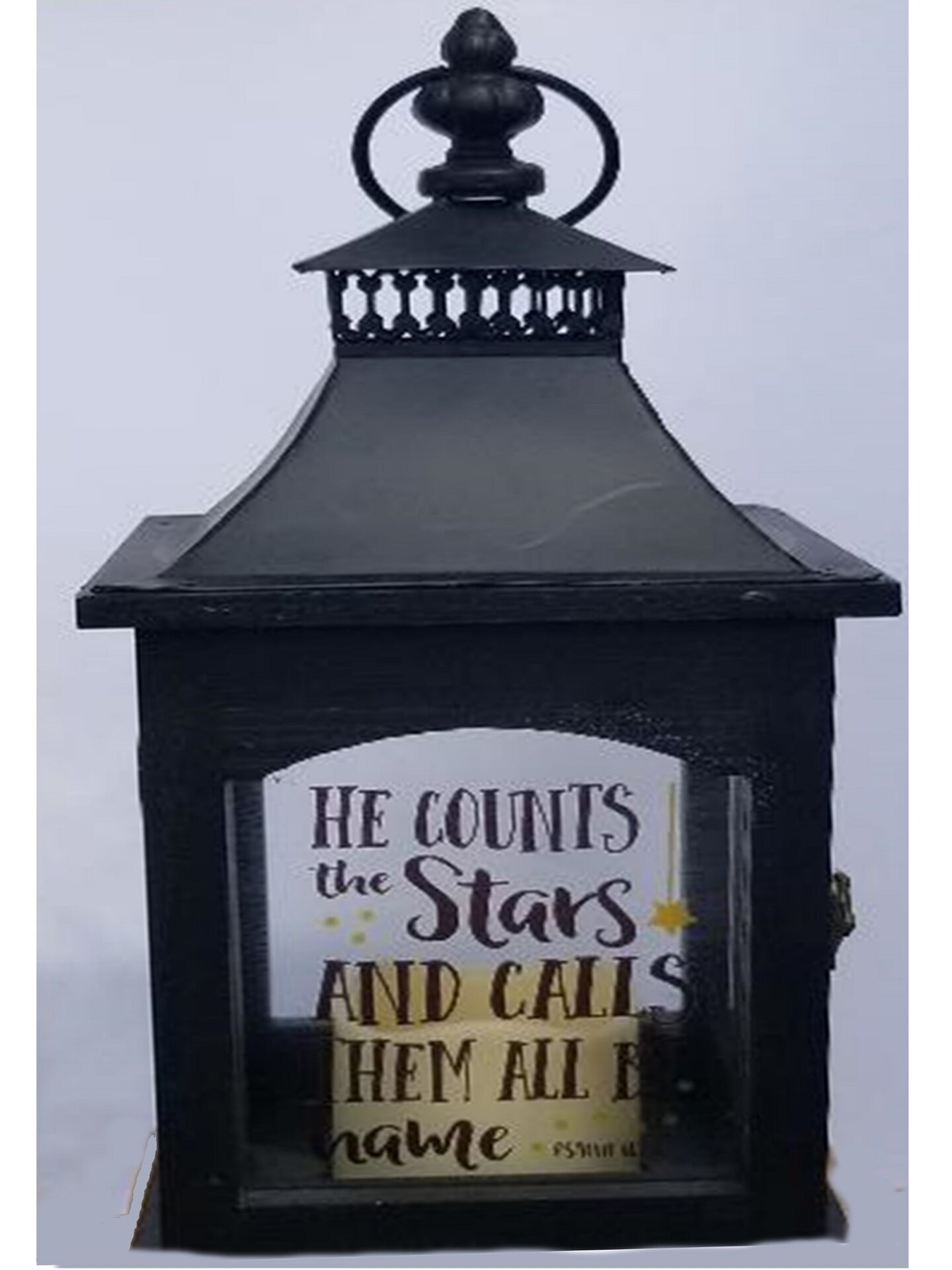 Card It 14.75&#x22; Black Count Your Star Candle Lantern