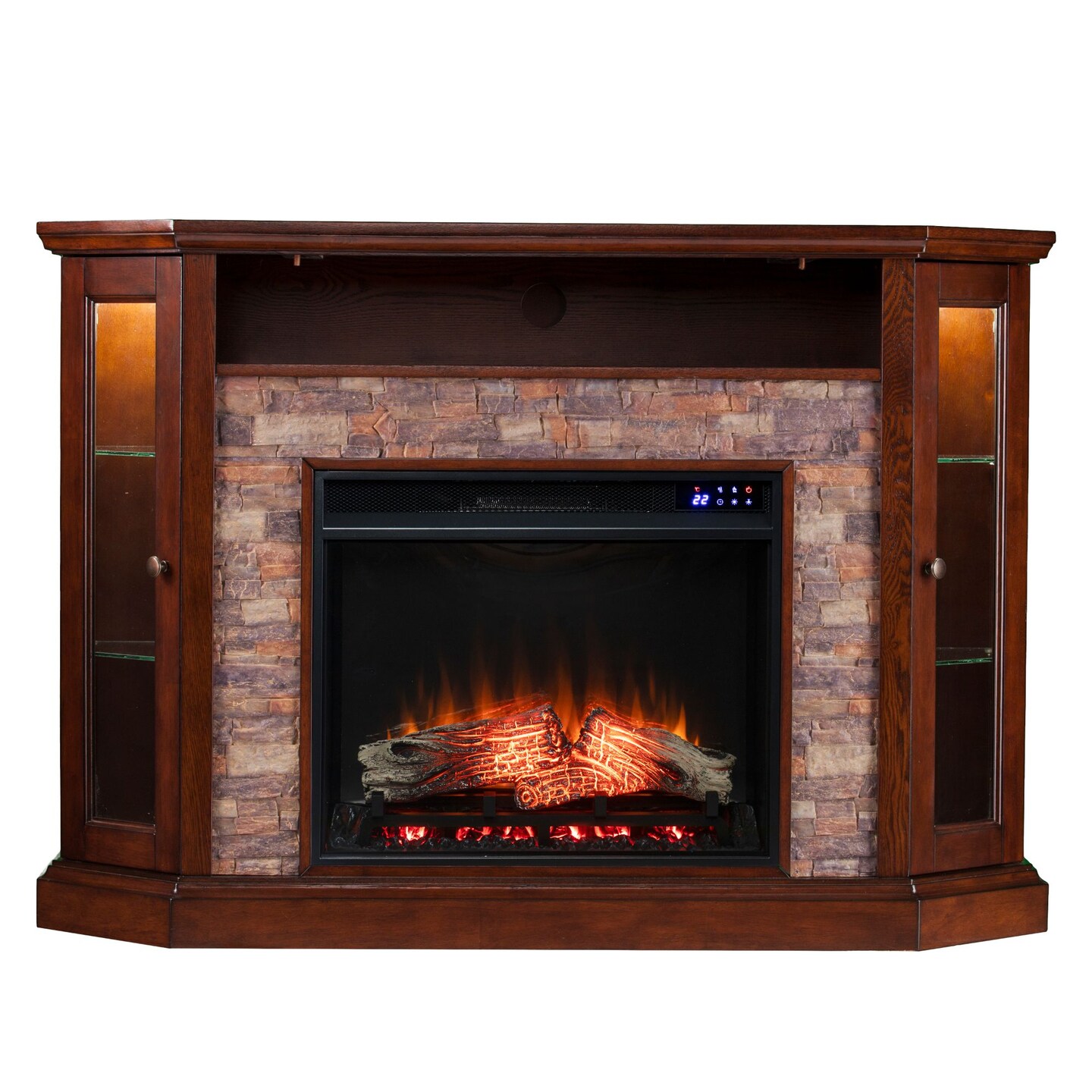 Southern Enterprises 52.25" Espresso Brown Redden Corner Convertible Electric Fireplace with Storage