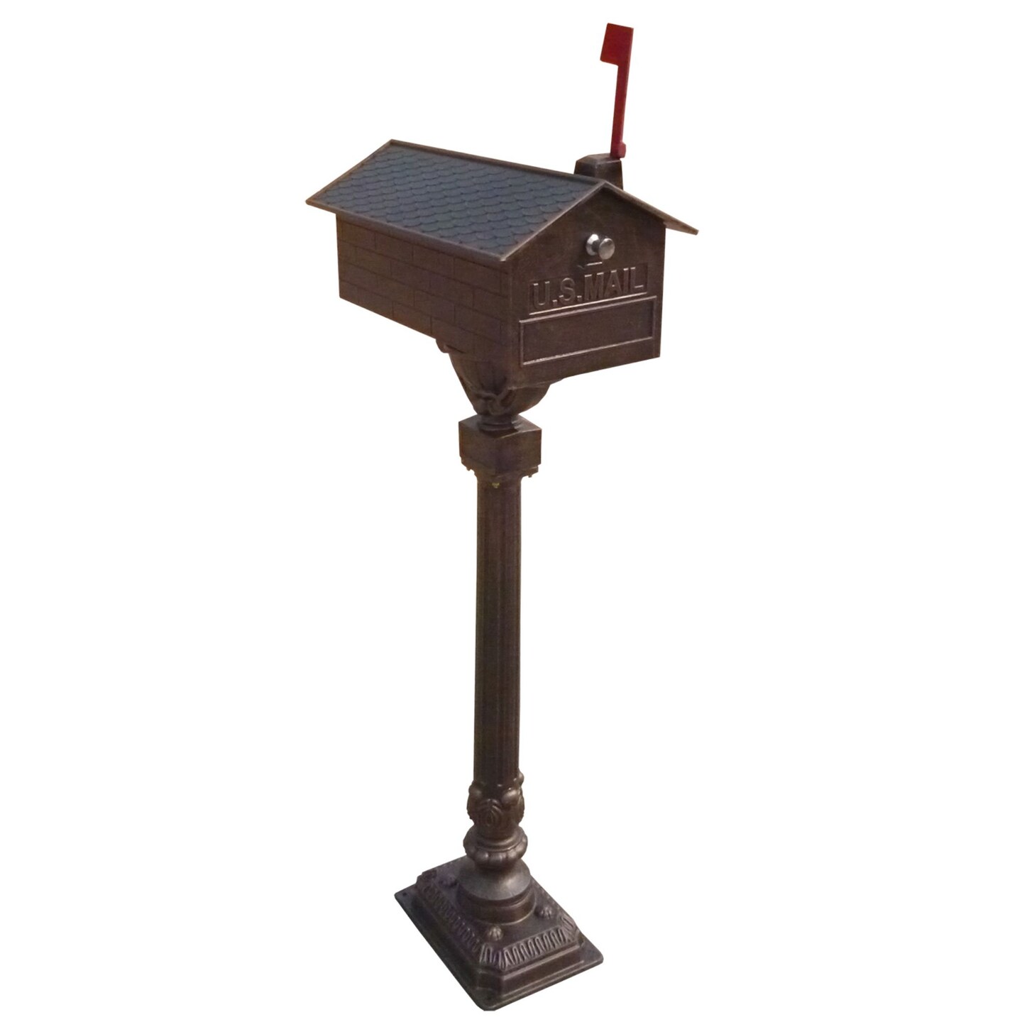 Outdoor Living and Style Standing Pedastal Mailbox with Flag - 58&#x22; - Bronze Tone