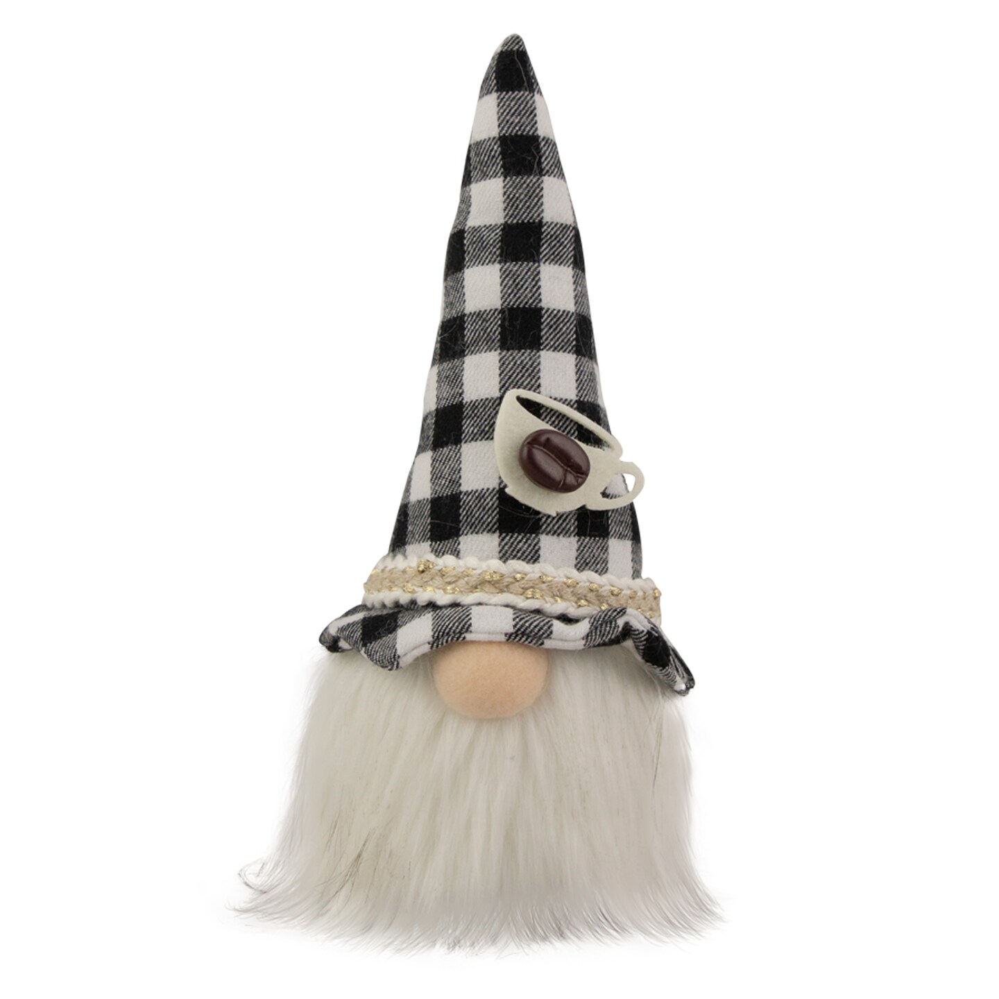 Northlight 8.25&#x22; Black and White Buffalo Plaid Coffee Gnome