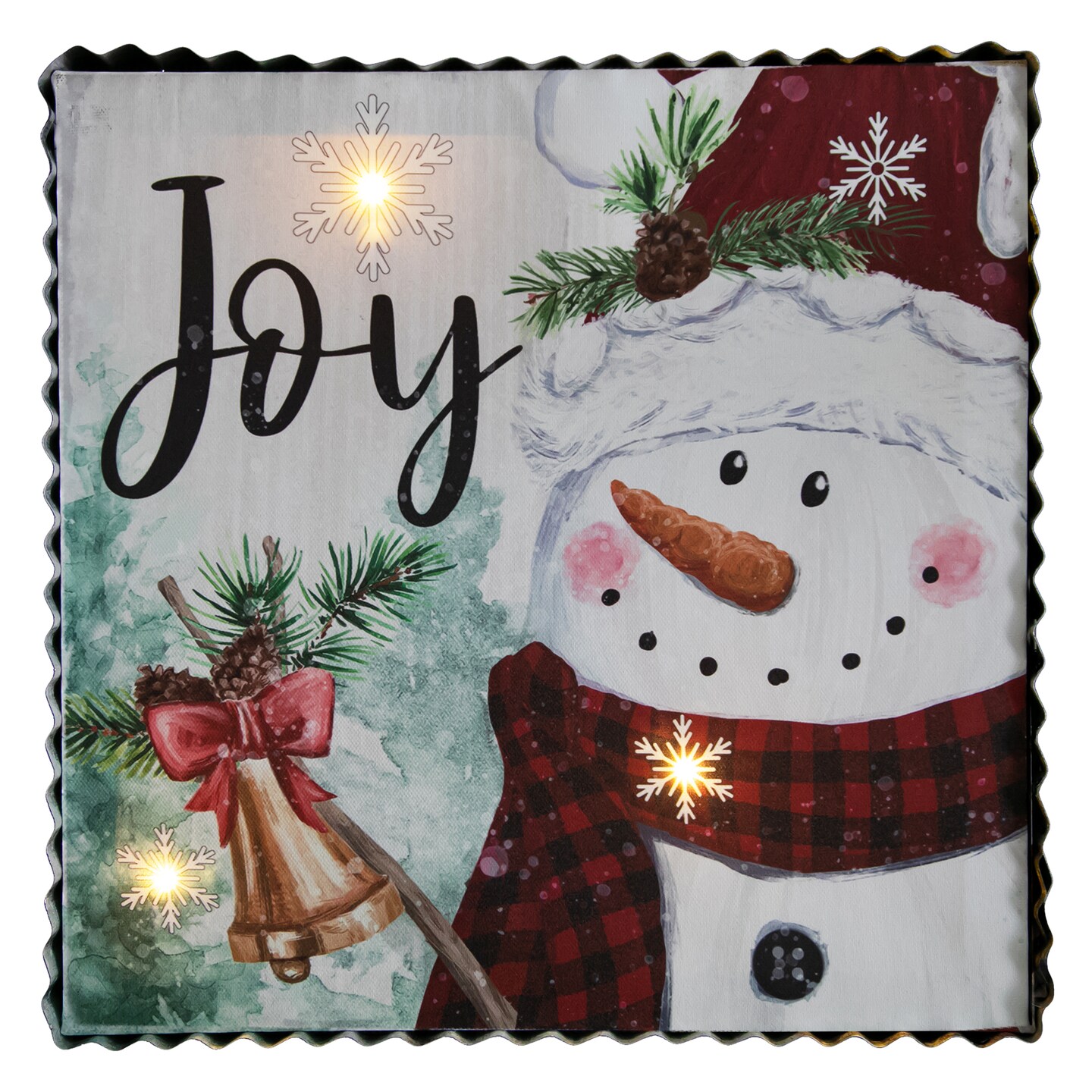 Northlight 12&#x22; LED Lighted &#x27;Joy&#x27; Snowman Christmas Canvas Wall Art