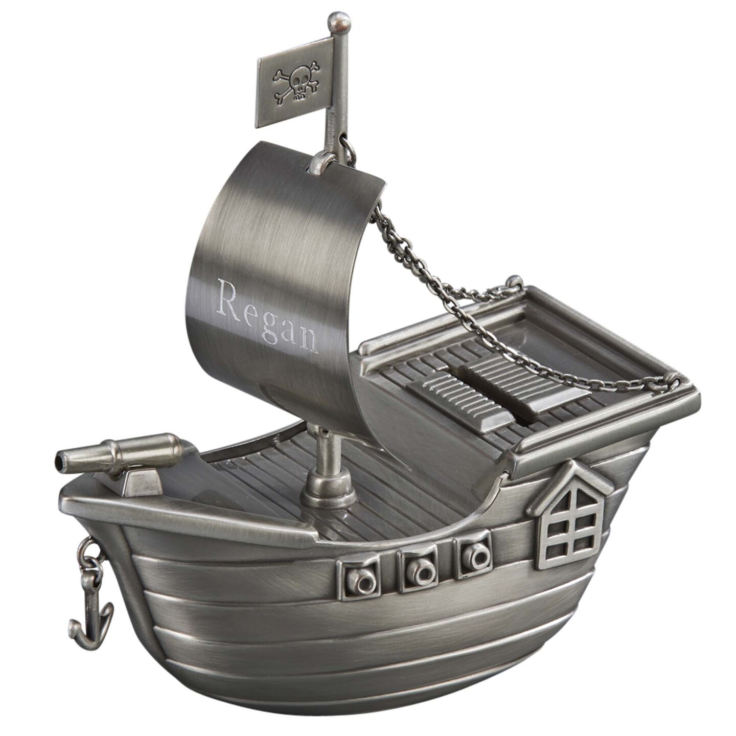 Contemporary Home Living 5.5&#x22; x 2.5&#x22; Silver Pirate Ship Coin Bank