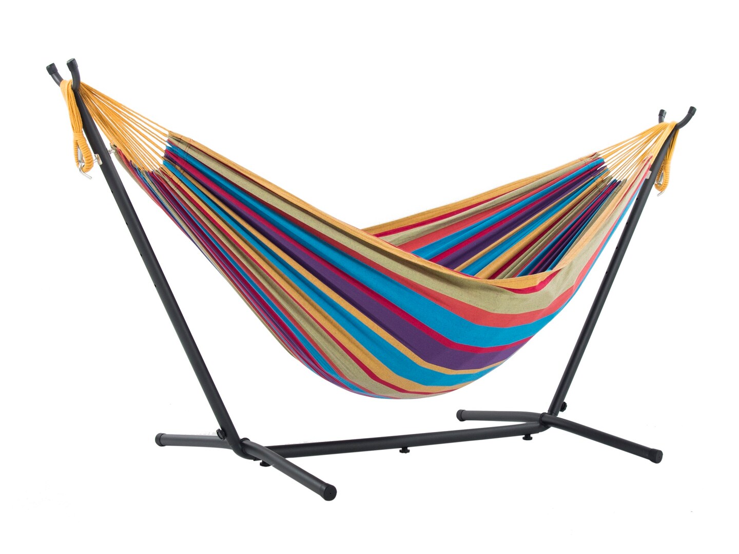 The Hamptons Collection 110” Yellow and Purple Striped Brazilian Style Hammock with a Steel Hammock Stand