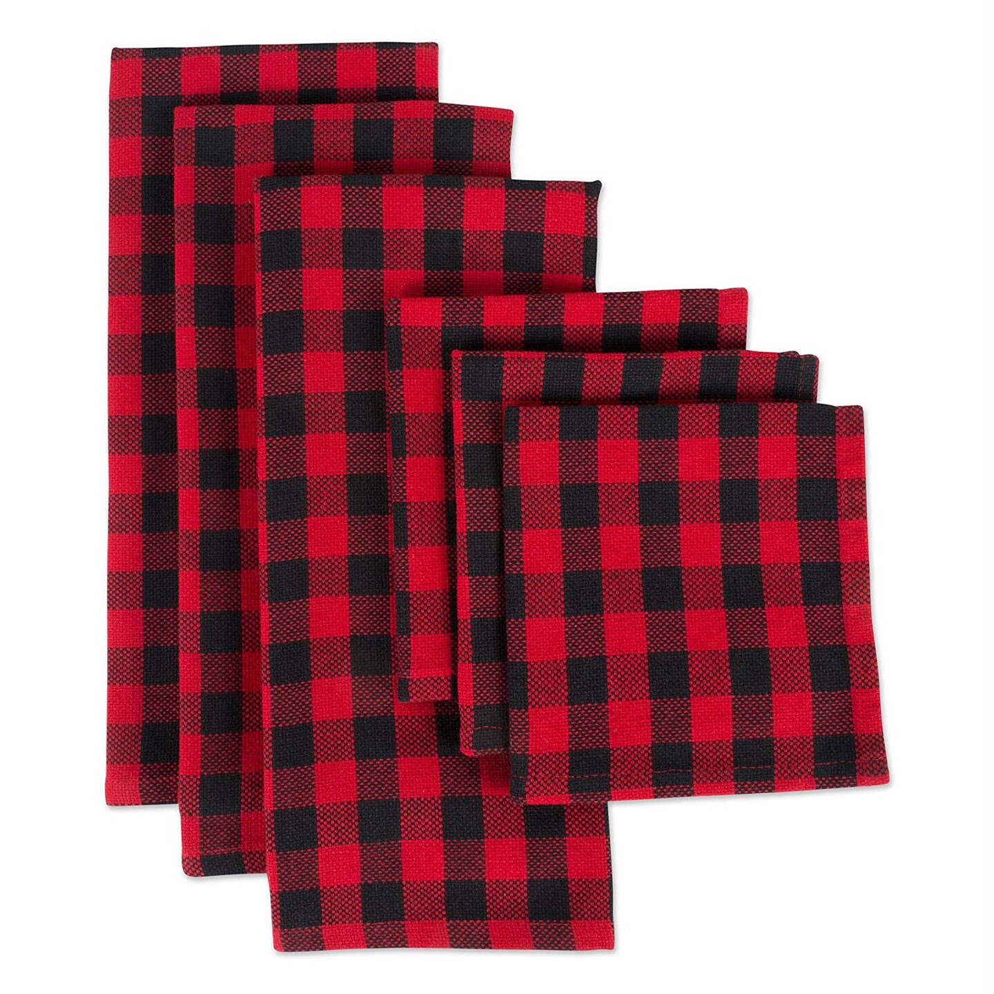 Contemporary Home Living Buffalo Check Cotton Kitchen Dish Towels - 28&#x22; - Red and Black - Set of 6
