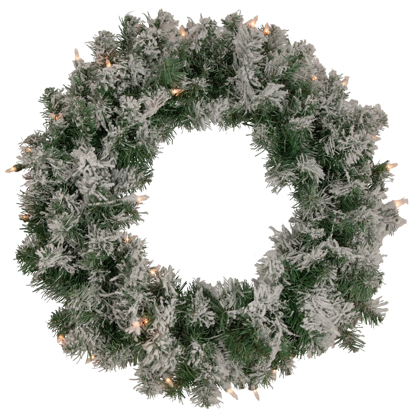 Northlight Pre-Lit Flocked Victoria Pine Artificial Christmas Wreath - 24" - Clear Lights