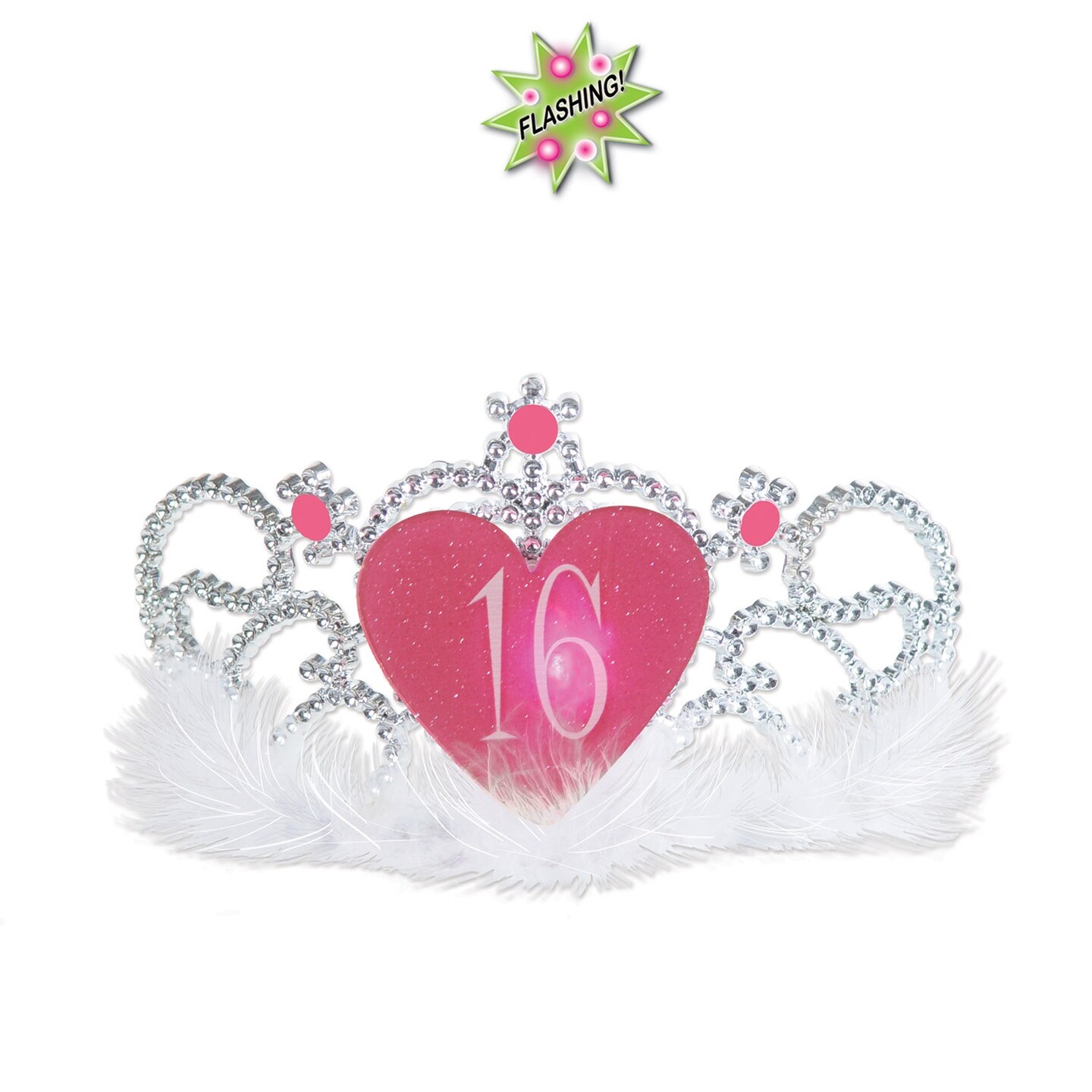 Party Central Pack of 6 Pink and Silver Glitter Light-Up Princess Tiara Crown Party Decors 3.5"