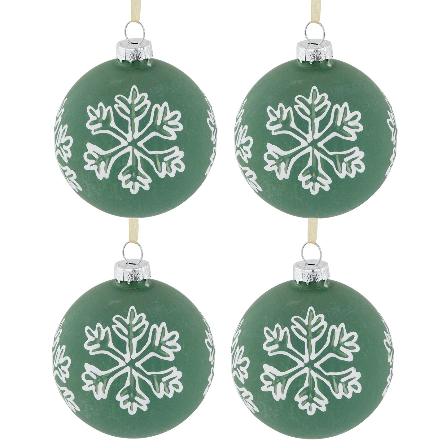 Northlight Glass Christmas Ball Ornaments with Snowflakes - 3" (80mm) - Green and White - 4ct