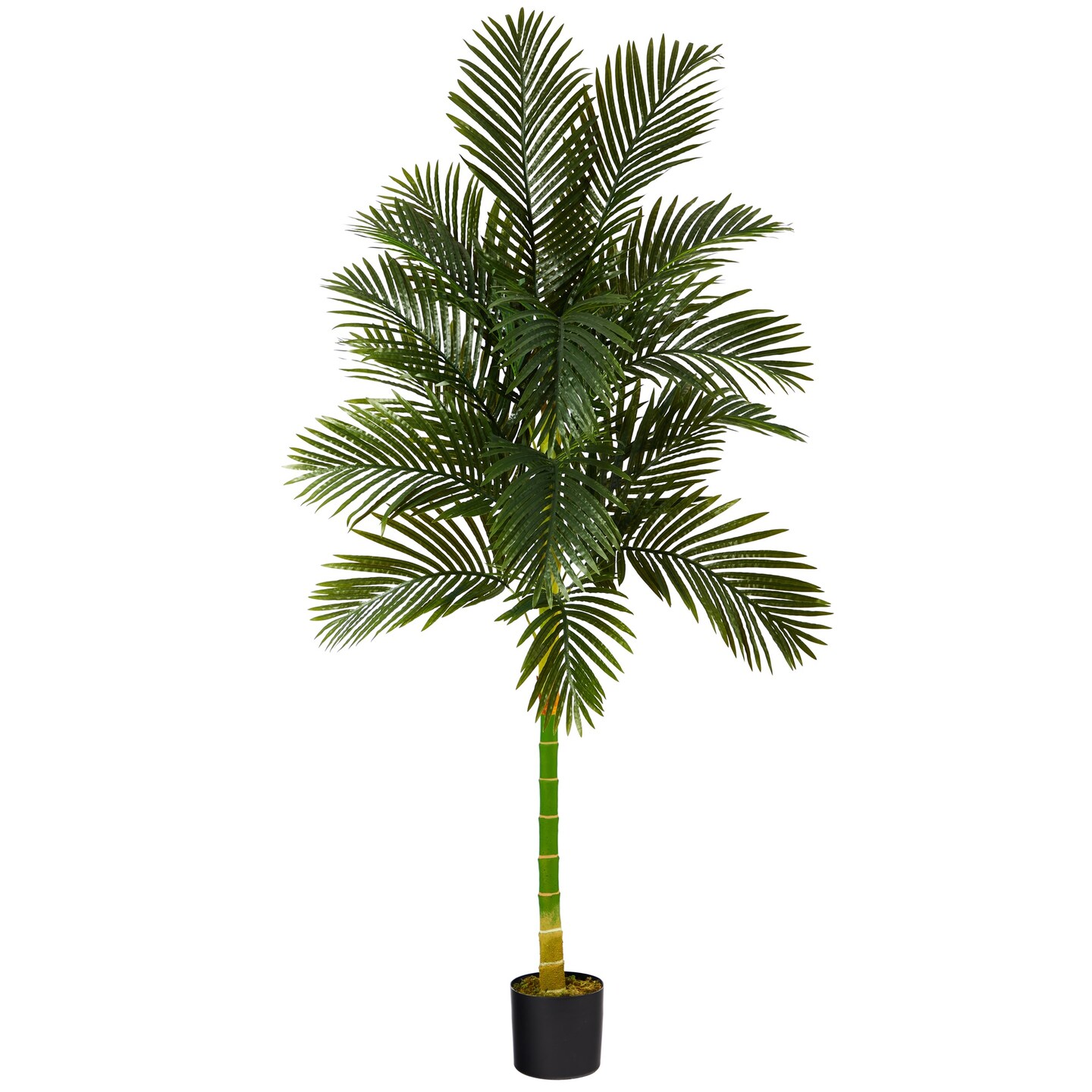 Nearly Natural 7&#x27; Golden Cane Artificial Palm Tree in Black Pot