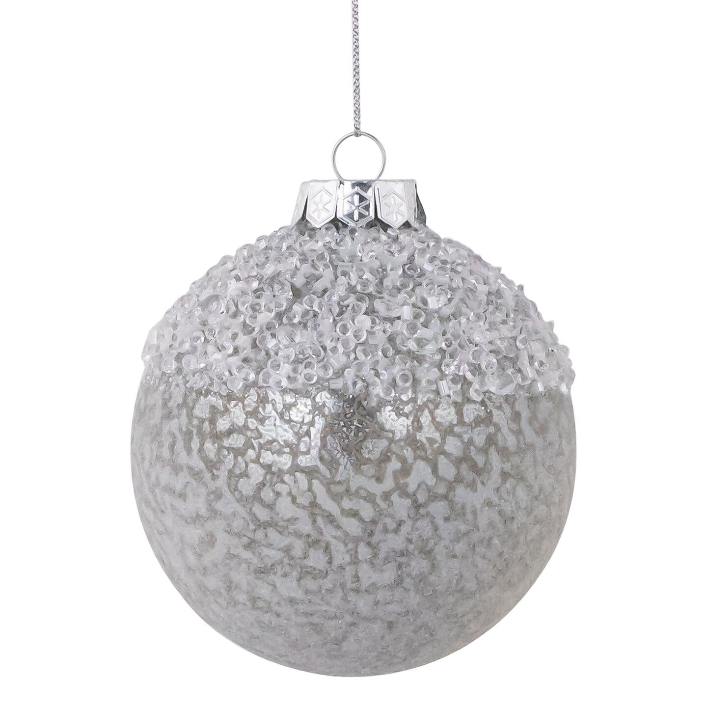 Northlight 4&#x22; Silver and White Beaded Glass Christmas Ornament