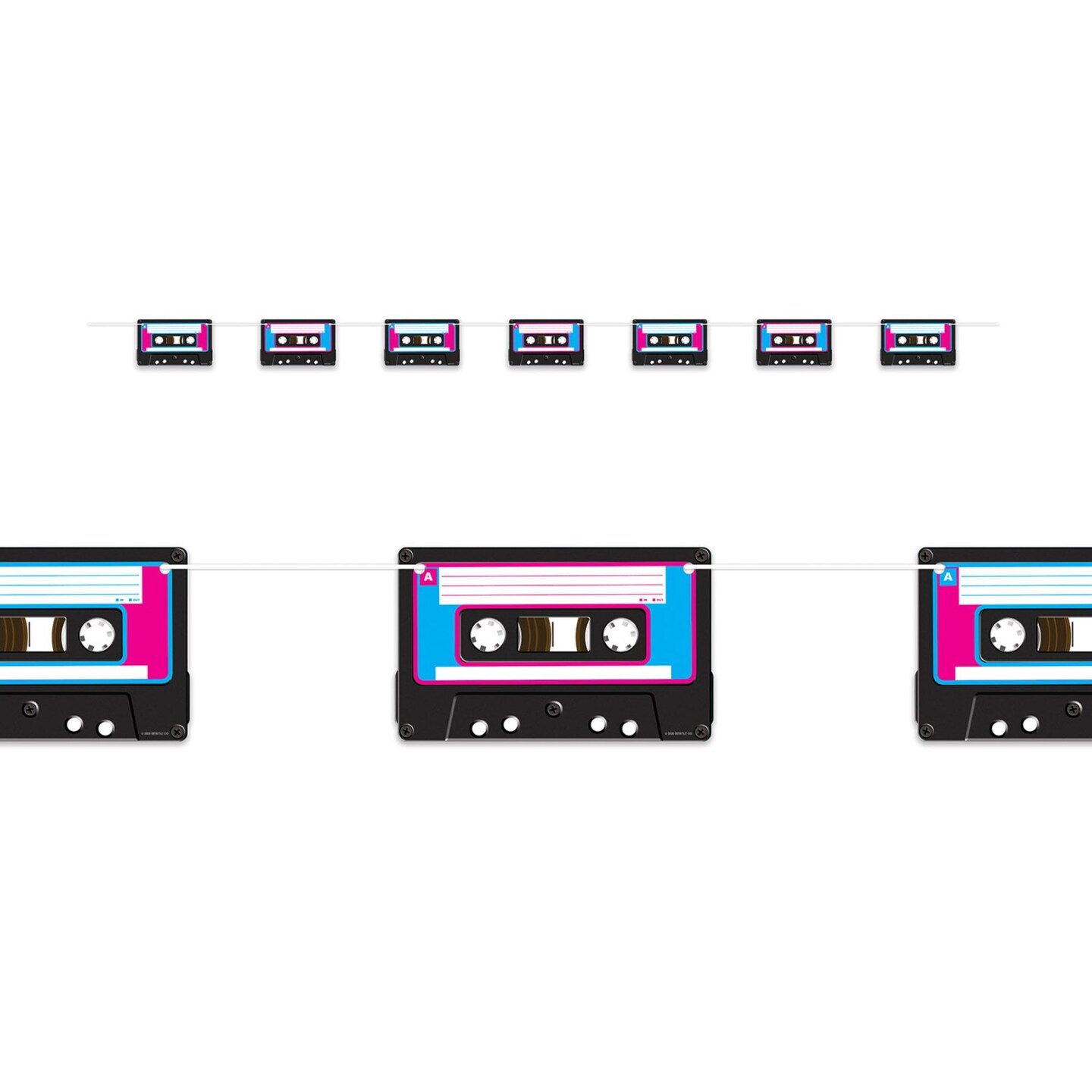 Beistle 9.75" Black, Pink, and Blue Home Aesthetics and 80's Decor Cassette Tape Streamer