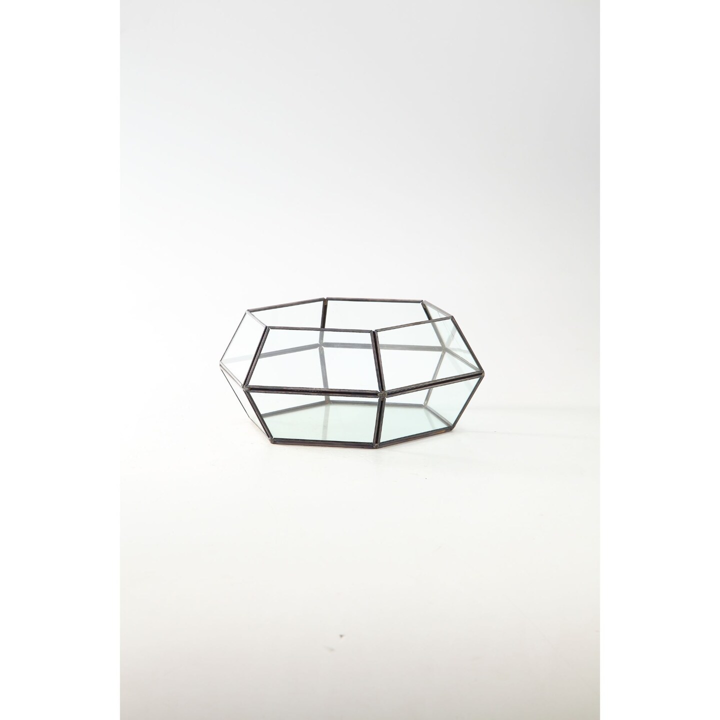CC Home Furnishings 10.5" Black Hexagon Hand Blown Glass Terrarium