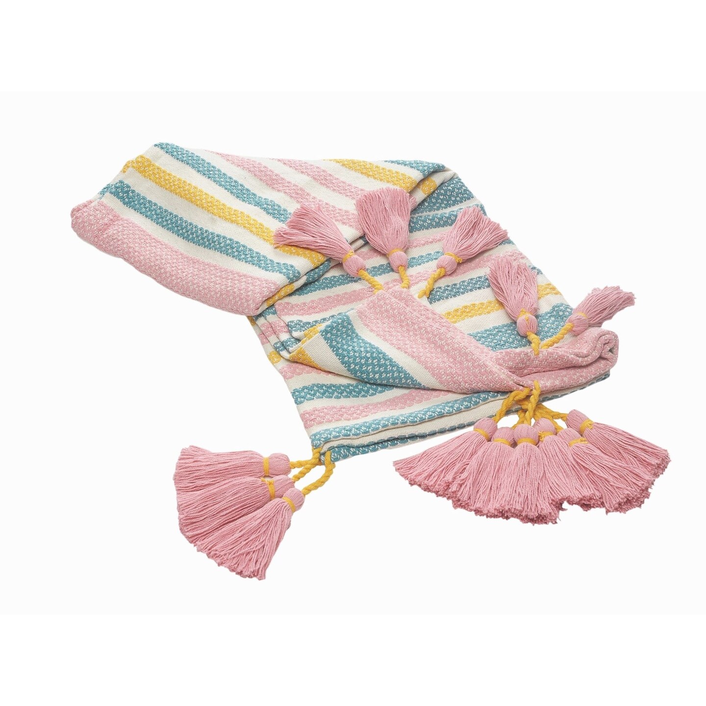 Laddha Home Designs Pink and Blue Striped Tassels Throw Blanket 50&#x22; x 60&#x22;